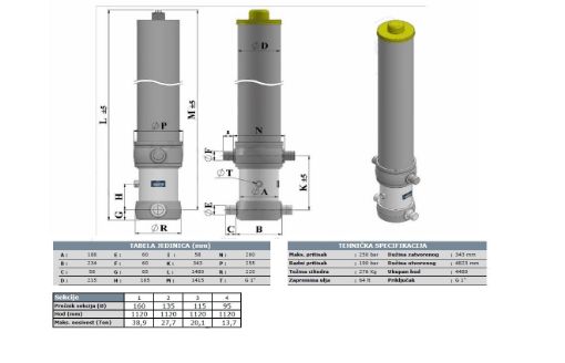 Slika FEC-160-4-4480-000 - Teleskopski cilindar 4/4480mm/38,9t